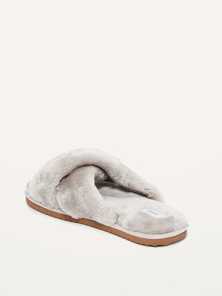 Cozy Faux-Fur Cross-Strap Slippers for Women | Old Navy (CA)