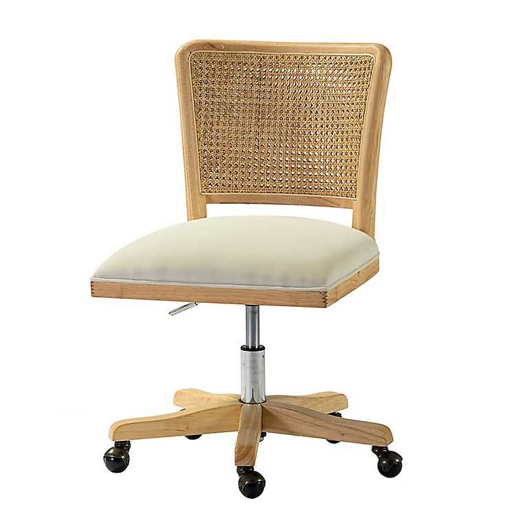 New! Natural Woven Cane and Suede Office Chair | Kirkland's Home