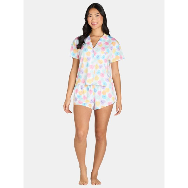 Women’s Valentine’s Day Print Shorty Notch Collar Pajama Set from Way to Celebrate, 2-Piece, ... | Walmart (US)
