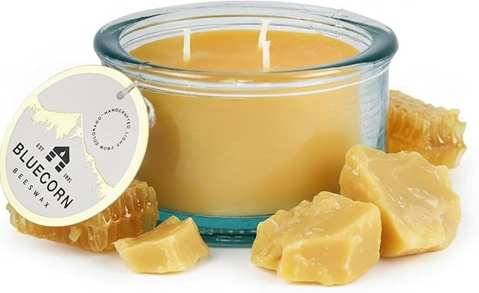 Bluecorn Beeswax 3-Wick Candle – Raw Unscented, 100% Pure Beeswax – 10oz Hand-Blown Recycled ... | Amazon (US)