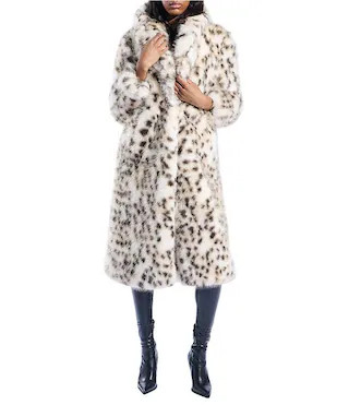 Pepper Snow Leopard Faux Fur Oversize Maxi Coat | Dillard's
