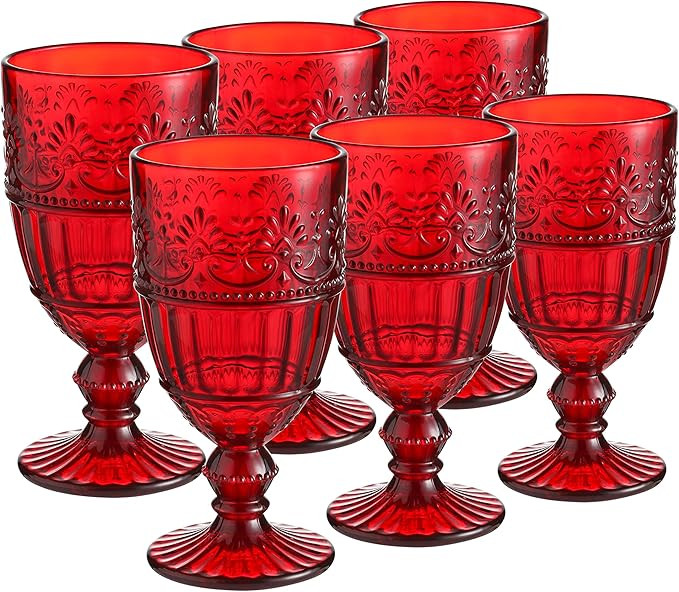 Hyperspace Vintage Goblet Chalice Tumbler Colored Wine Glasses - Set of 6, Embossed Design, Red, ... | Amazon (US)