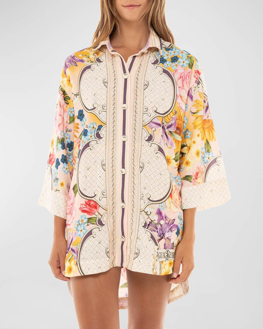 Agua Bendita Chrissy Dreamin Oversized Button-Front Shirt | Neiman Marcus