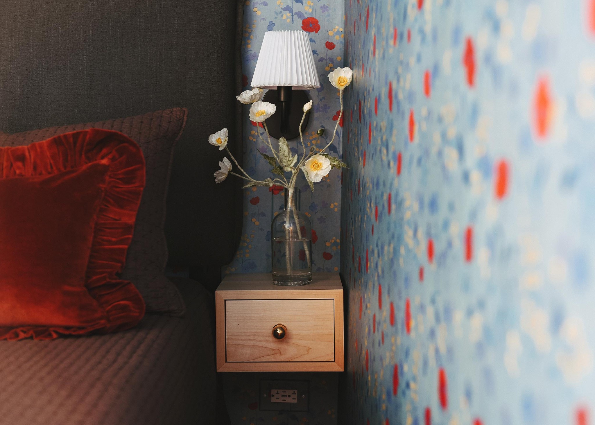 Because space is limited in our guest room, we added floating wood shelves that fit just right as nightstands 

#LTKHome