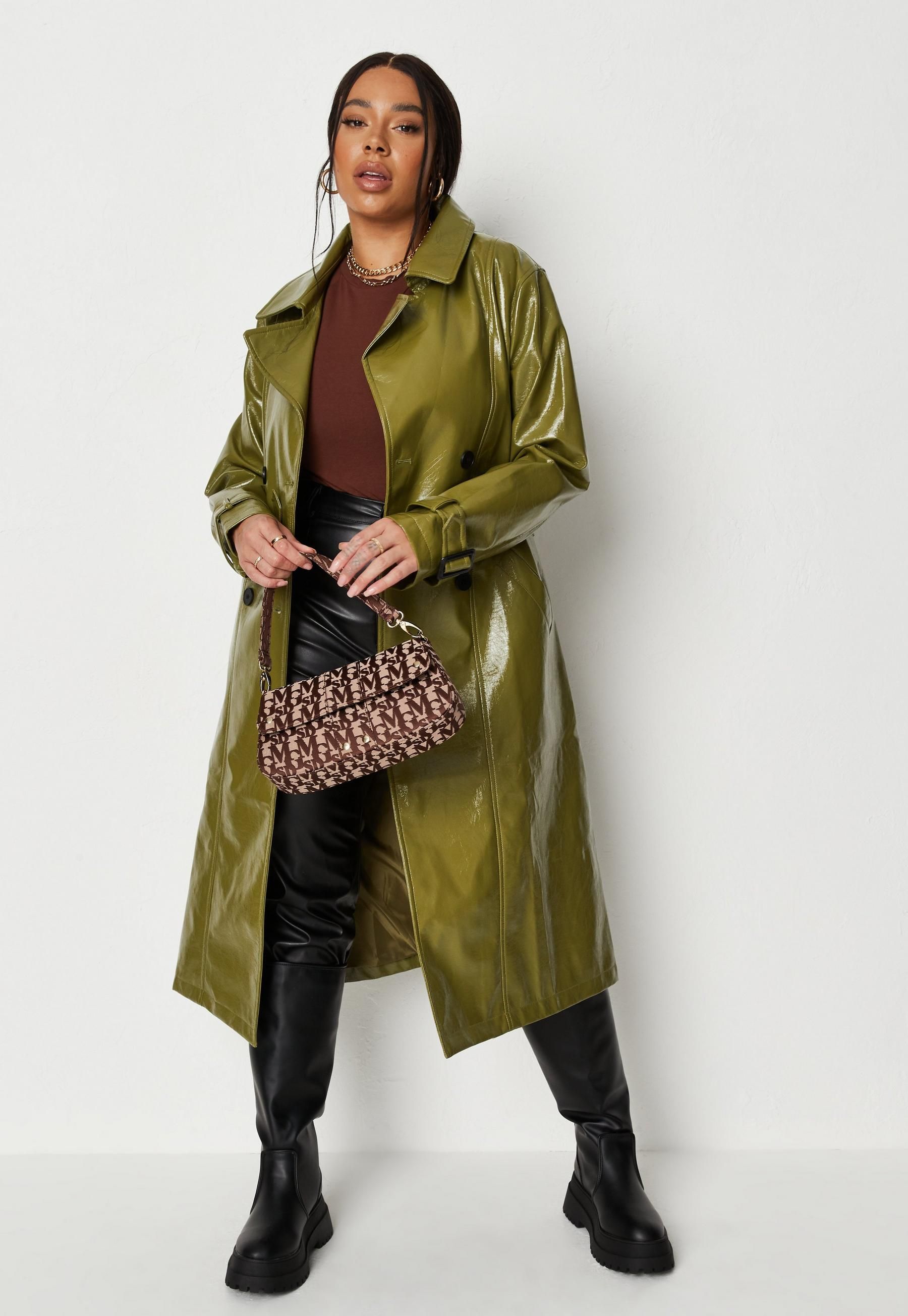 Plus Size Olive Vinyl Trench Coat | Missguided (US & CA)