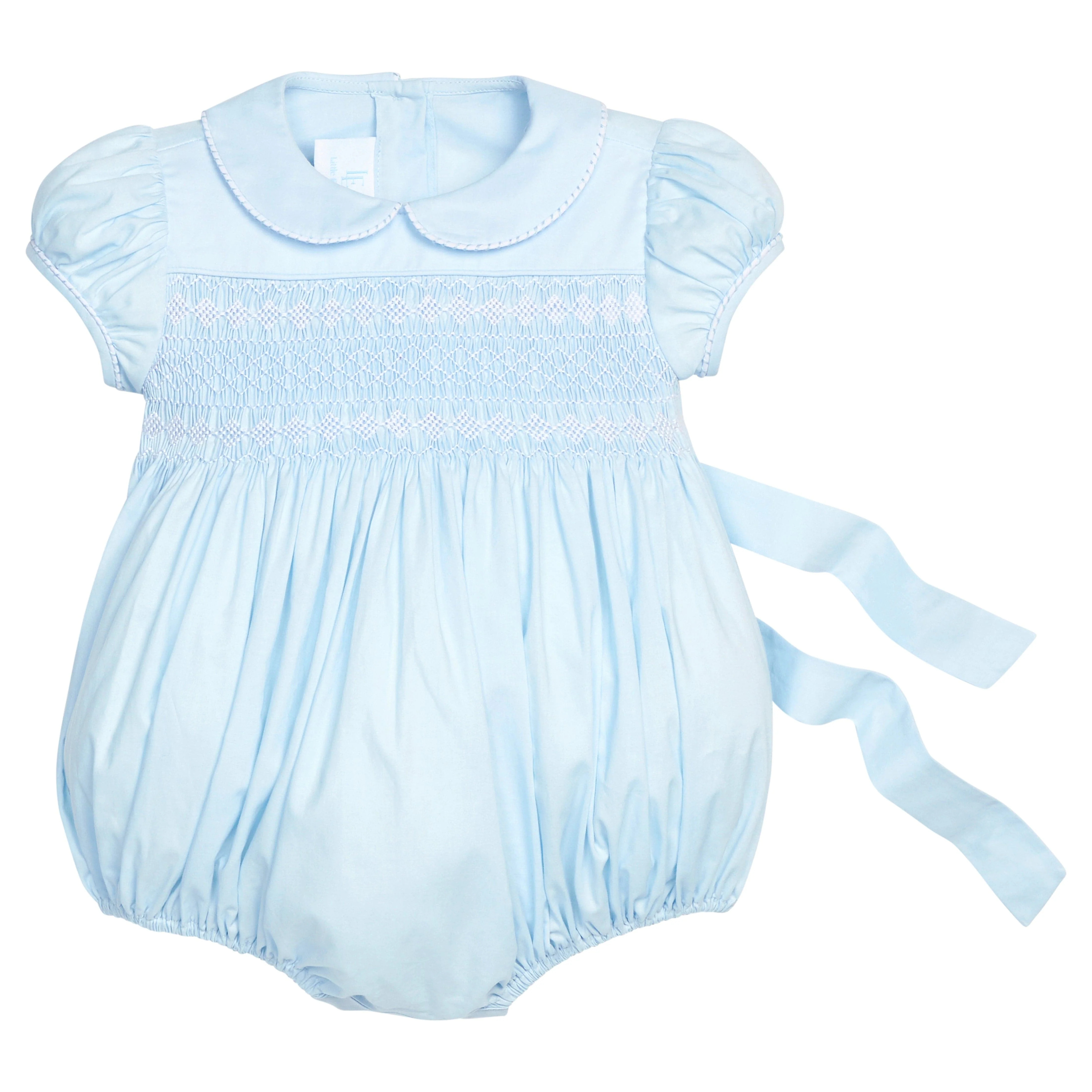 Light Blue Hand-Smocked Emery Bubble | Easter & Special Occasion Bubble for Baby Girls | Little English