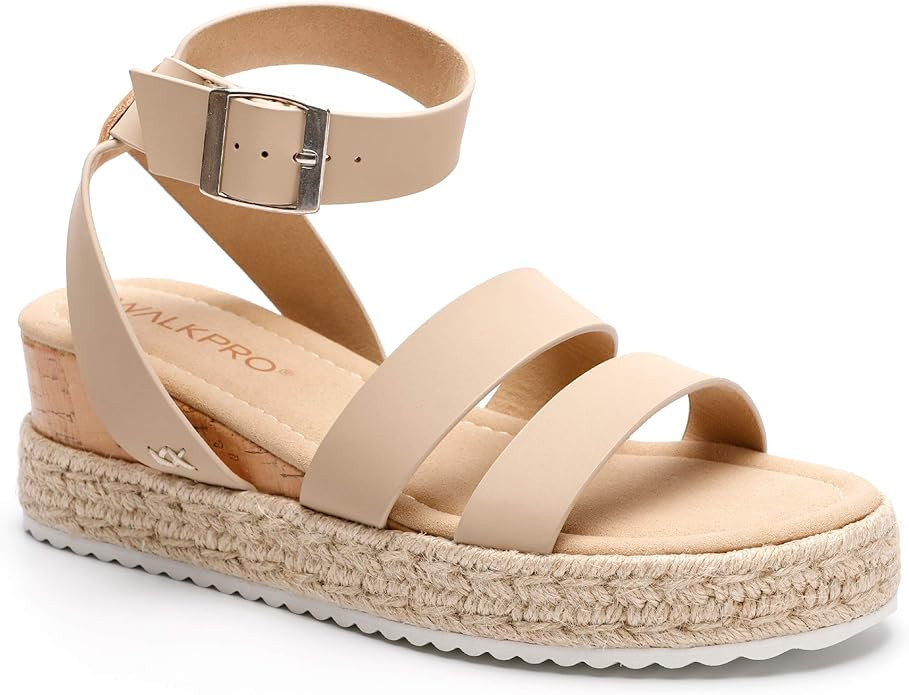 WALK PRO Women's Platform Sandals with Open Toe Adjustable Ankle Handmade Strappy Shoes | Amazon (US)
