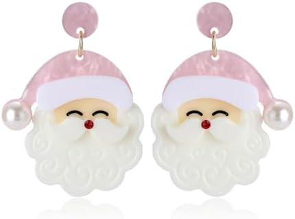 Christmas Earrings for Women - Cute Pink Santa Dangle Earrings, Christmas Accessories Outfits Hol... | Amazon (US)