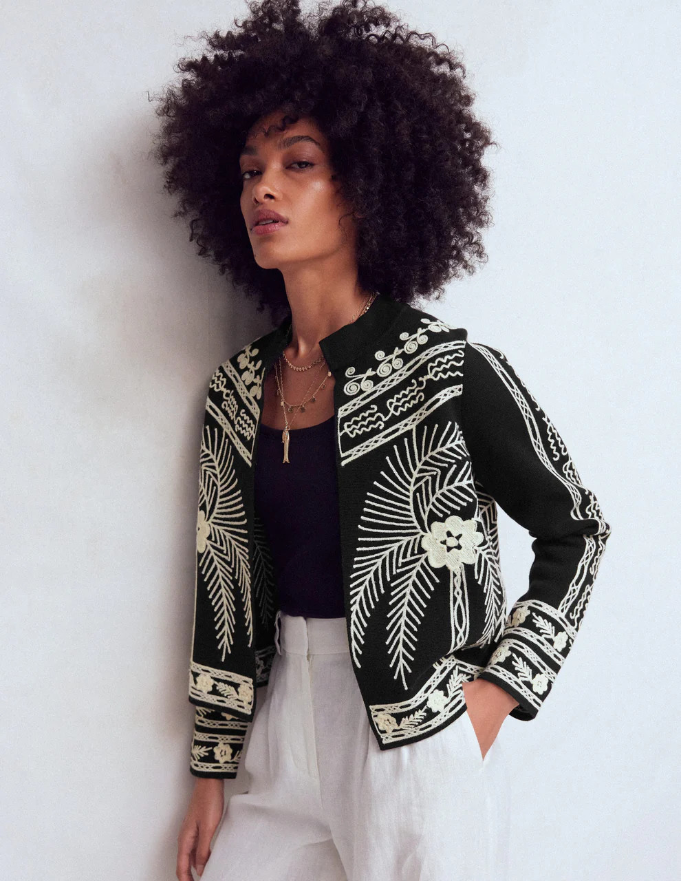 Elena Stand Neck Jacket-Black Embroidery | Boden (US)