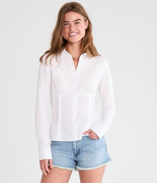 Long Sleeve Pleated Fitted Shirt | Aeropostale