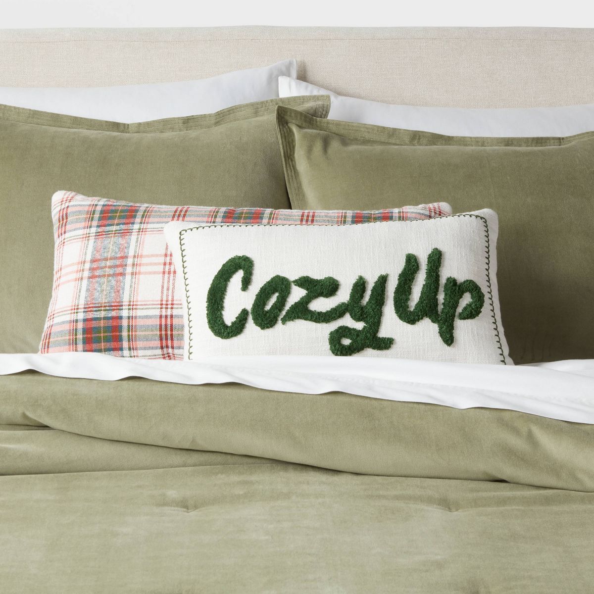 12"x20" Traditional Cozy Up Oblong Deco Pillow Ivory/Green - Threshold™ | Target