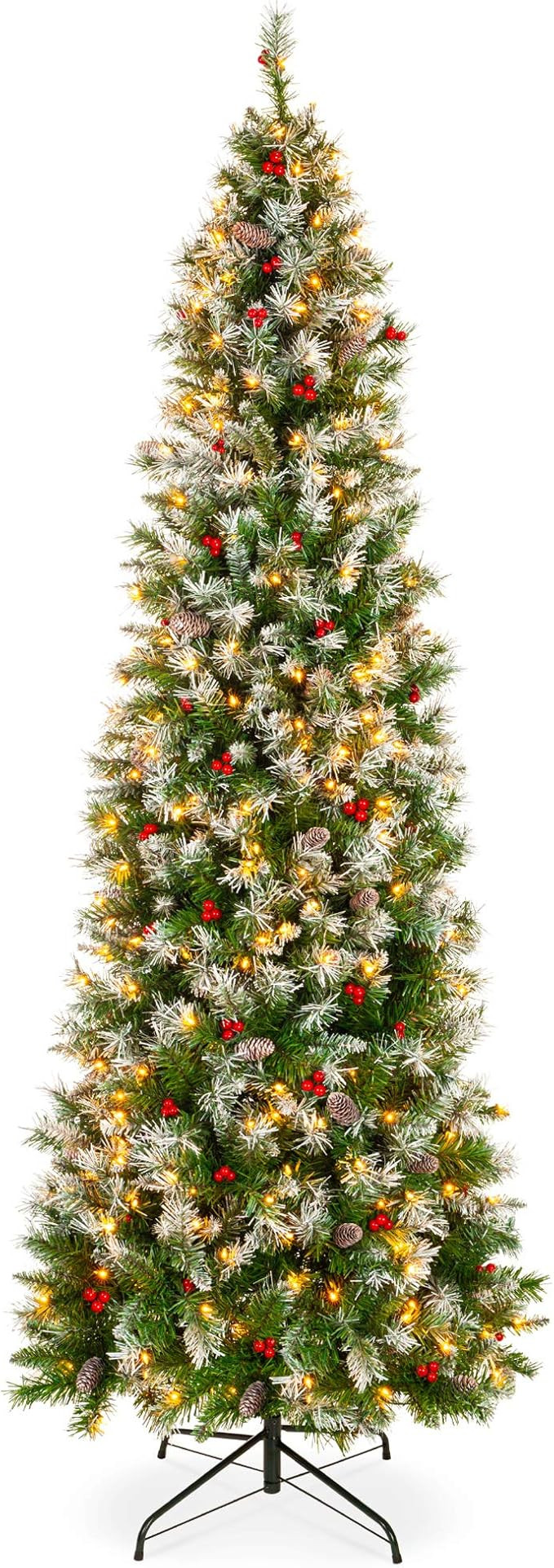 Best Choice Products 6ft Pre-Lit Pencil Christmas Tree, Partially Flocked Pre-Decorated for Home,... | Amazon (US)