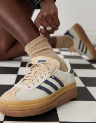 adidas Originals Gazelle Bold platform trainers in cream and navy | ASOS (Global)