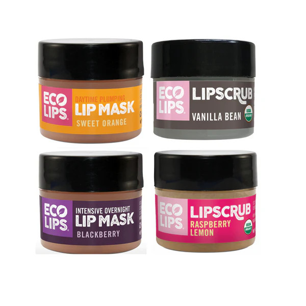 Organic Sugar Lip Scrub & Hydrating Lip Mask 4-Pack Variety | Eco Lips