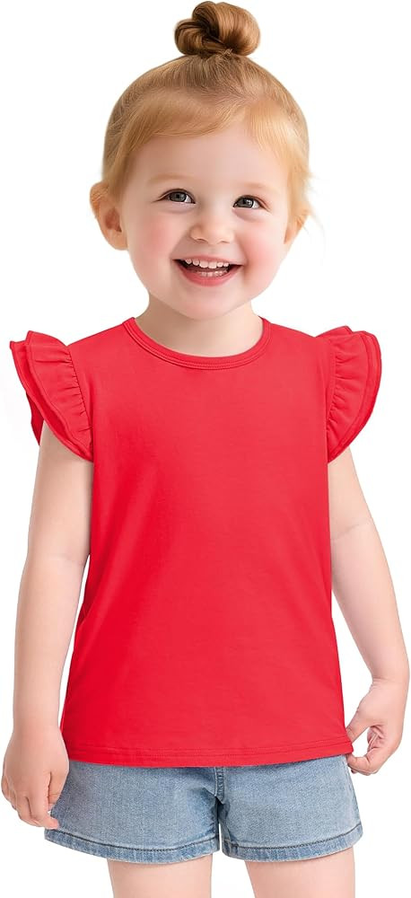 Witwot Toddler Girls Shirts Baby Girl Ruffle Sleeves Blouse T-Shirts Basic Cotton Tee Top Cute Cl... | Amazon (US)