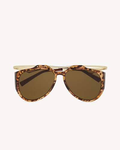 aviator sunglasses with floating tortoiseshell injection frames, a metal top bar, and nylon lense... | Saint Laurent Inc. (Global)