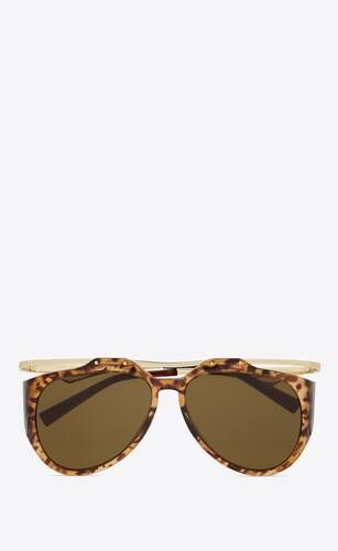 aviator sunglasses with floating tortoiseshell injection frames, a metal top bar, and nylon lense... | Saint Laurent Inc. (Global)