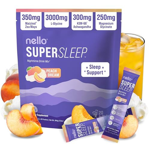 Nello Supersleep, Nighttime Sleep Support Drink Mix, Ashwagandha, Maizinol, L-Glycine, Magnesium Glycinate, Peach Dream (Pack of 20) | Amazon (US)