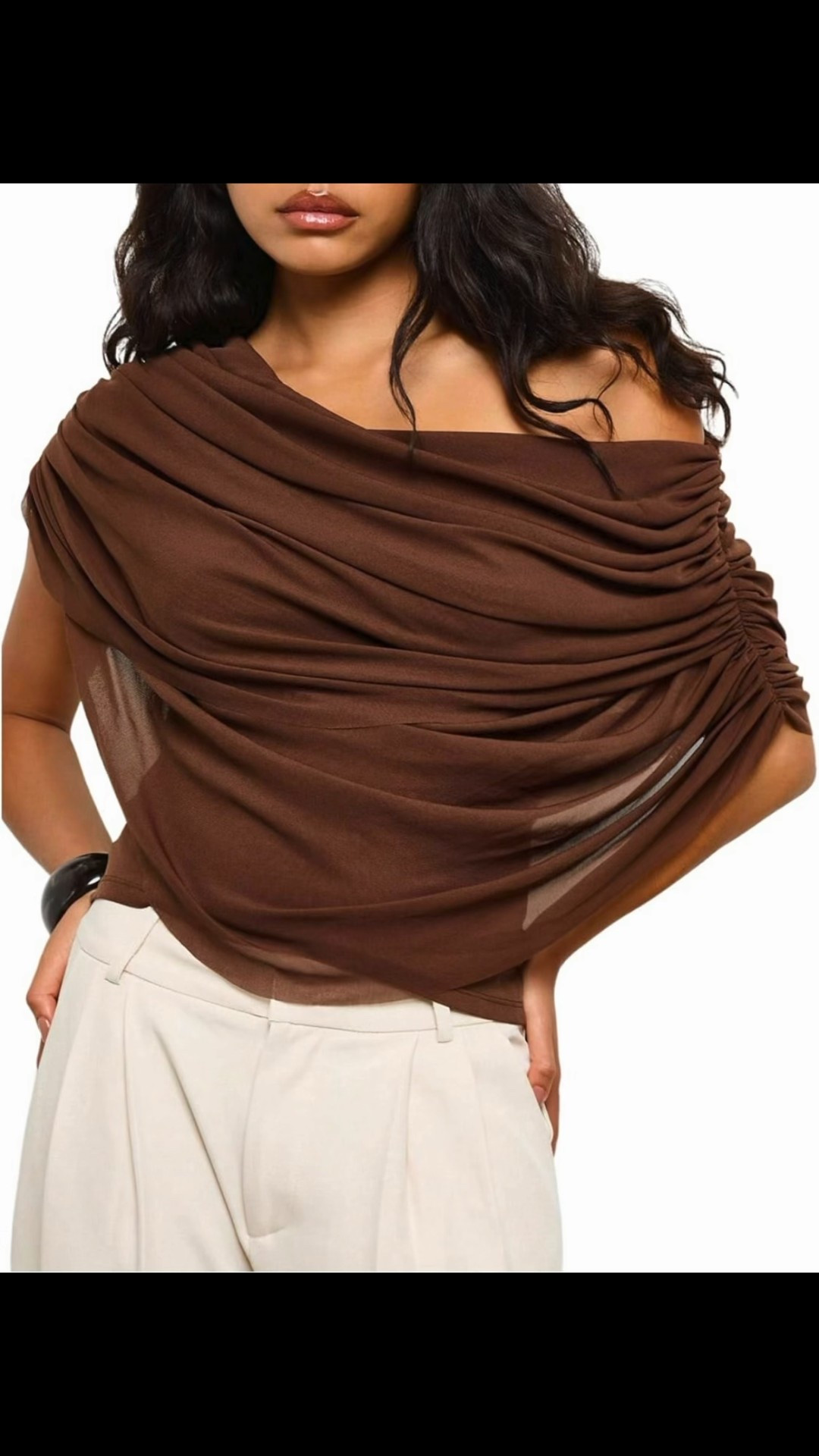 Soft, ruched mesh blouse with an off-the-shoulder, asymmetrical neckline and medium stretch. Lightweight, flattering, and easy to pull on—perfect for elevating any bottom with minimal effort.

#LTKStyle
#LTKFinds
#StyleEssentials
#EffortlessStyle
#WardrobeStaple
#ElevatedLook
#EverydayStyle
#OutfitInspo



#LTKgrwm #LTKFindsUnder50 #LTKootd