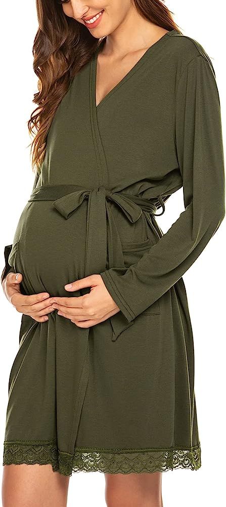 Ekouaer Women's Maternity Robe Lightweight Nuring Robes Soft Knit Bathrobe Pregnancy Sleepwear Ladie | Amazon (US)
