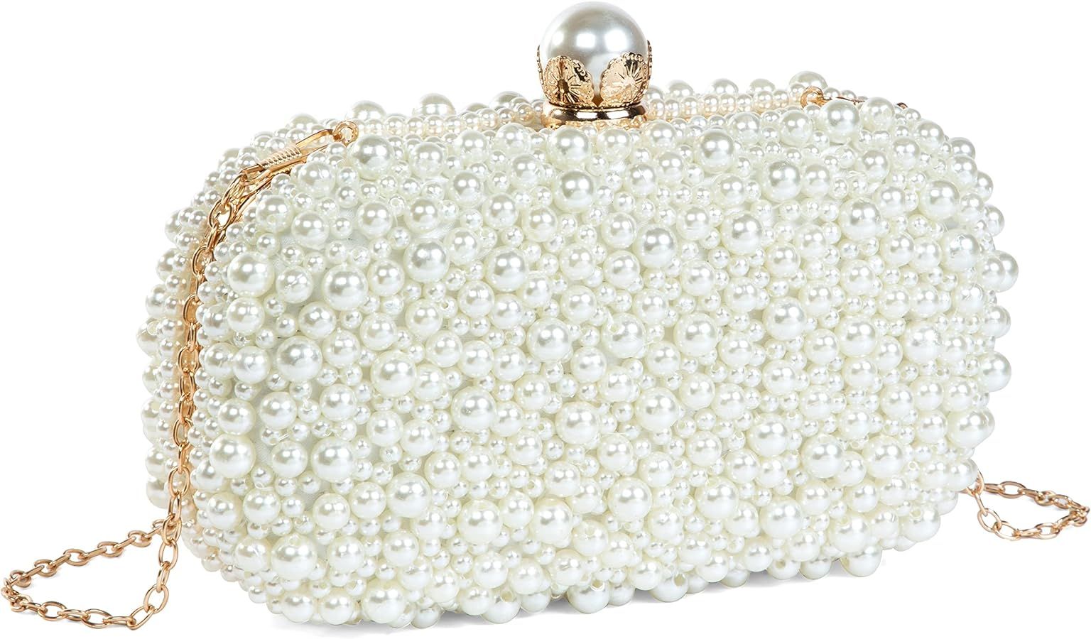 Women's Evening Handbags Pearl Clutch Purse Beaded bag Bridal Clutch wedding Purse | Amazon (US)