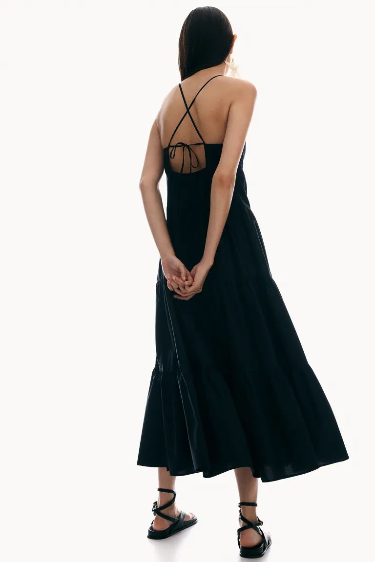 Tiered Strappy Dress - V-neck - Sleeveless - Black - Ladies | H&M US | H&M (US + CA)
