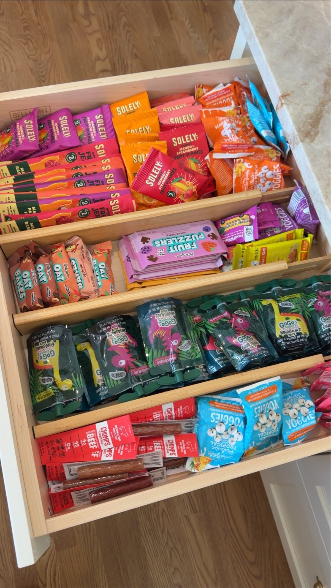 Bamboo drawer dividers!! We have in all of our kitchen and closet drawers,  just check the size of your drawer before you order. Pack of 4. The best to organize snack drawers for the kids. And also linked snacks we love!

#toddler #mom #momlife #snackdrawer #toddlersnack #snacks