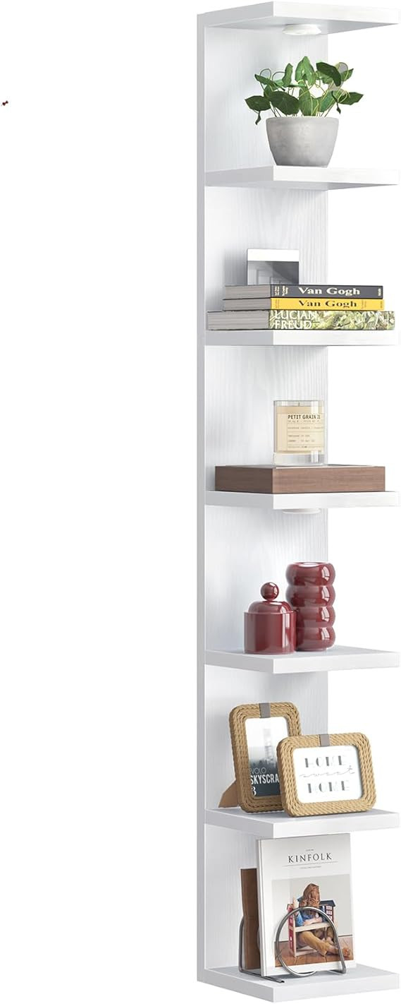 Fixwal 7 Tier Wall Shelves Wood Floating Shelves with LED Lights White Lack Wall Shelf Unit Vanit... | Amazon (US)