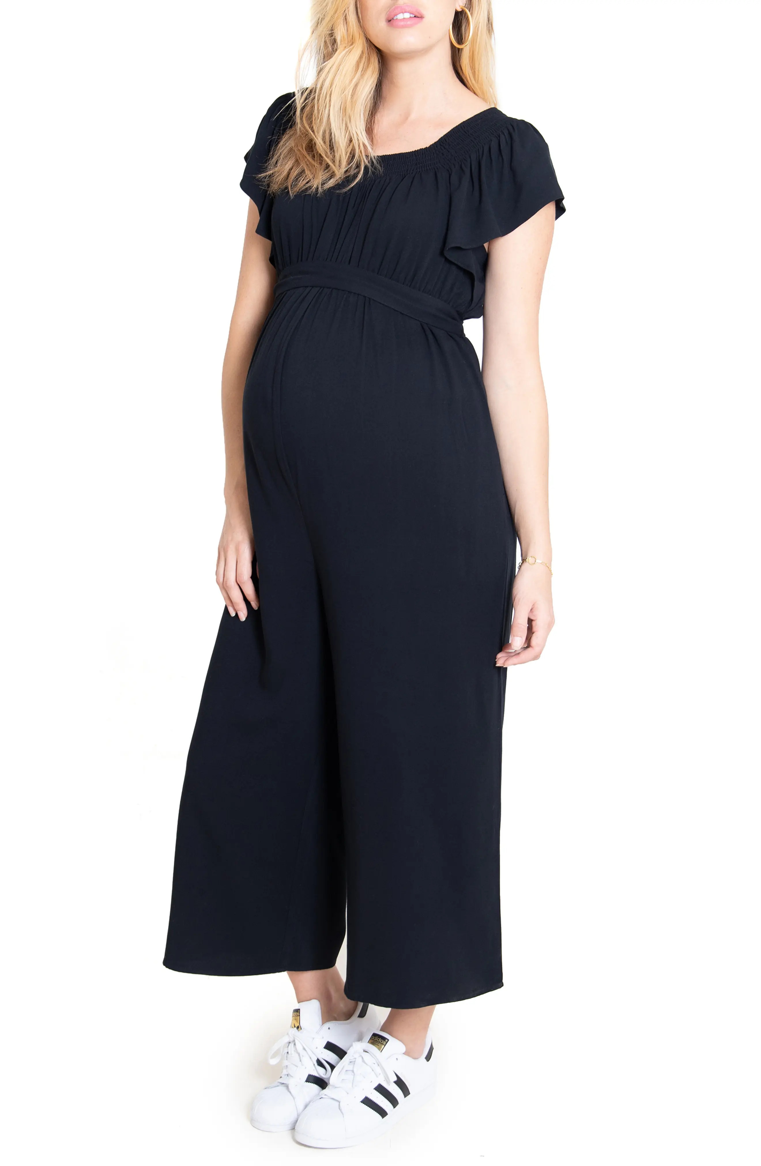 Women's Ingrid & Isabel Flutter Sleeve Maternity/nursing Jumpsuit, Size X-Large - Black | Nordstrom