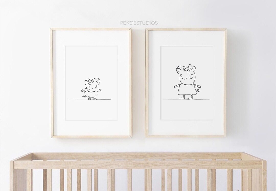 Continuous Line Peppa Pig  and George Wall Art, Set of 2, Minimal Nursery Decor, Instant Download... | Etsy (US)