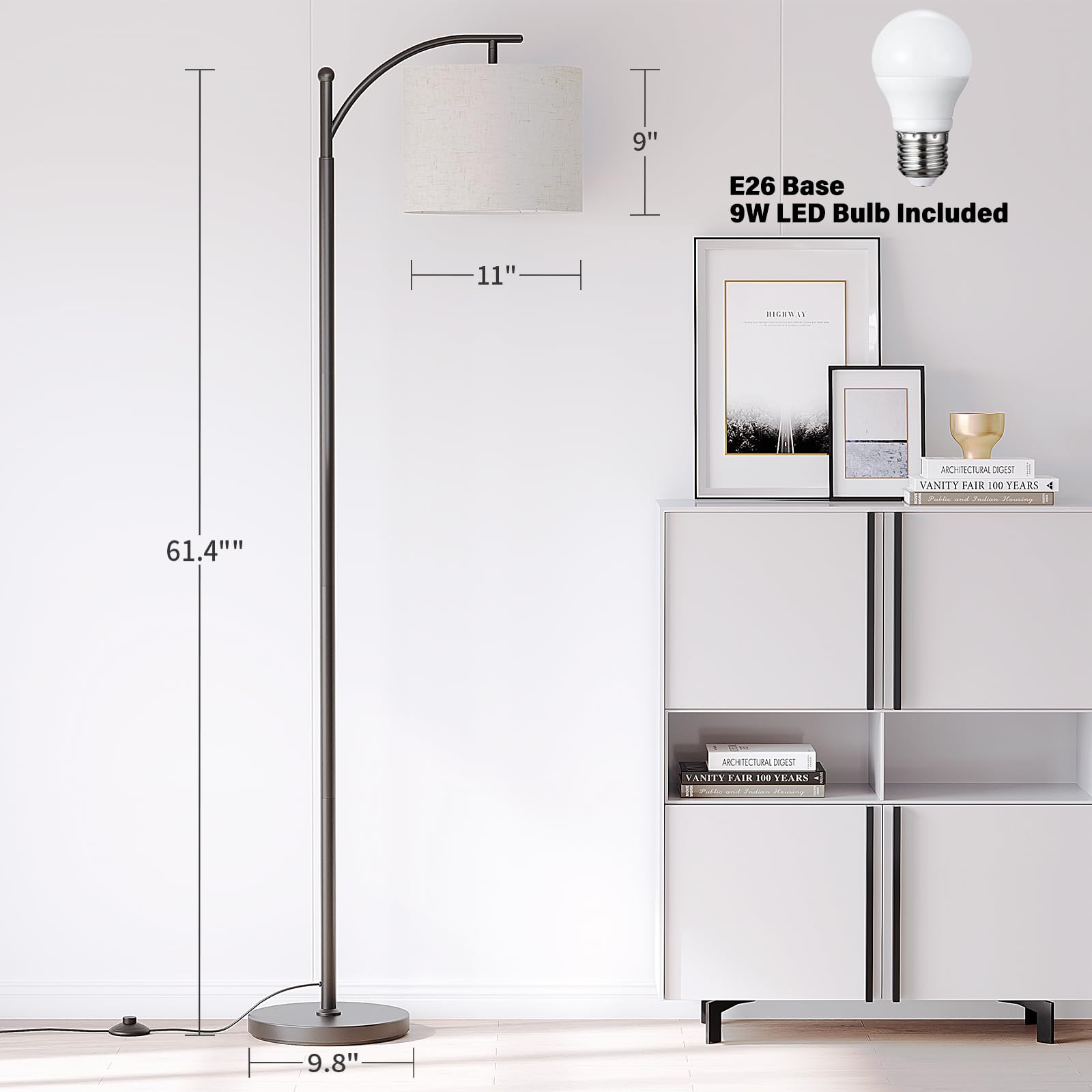 SUNMORY Arc Floor Lamp,Modern Floor Lamp with 9W 3 Color Temperatures Bulb,Metal Standing Lamps w... | Amazon (US)