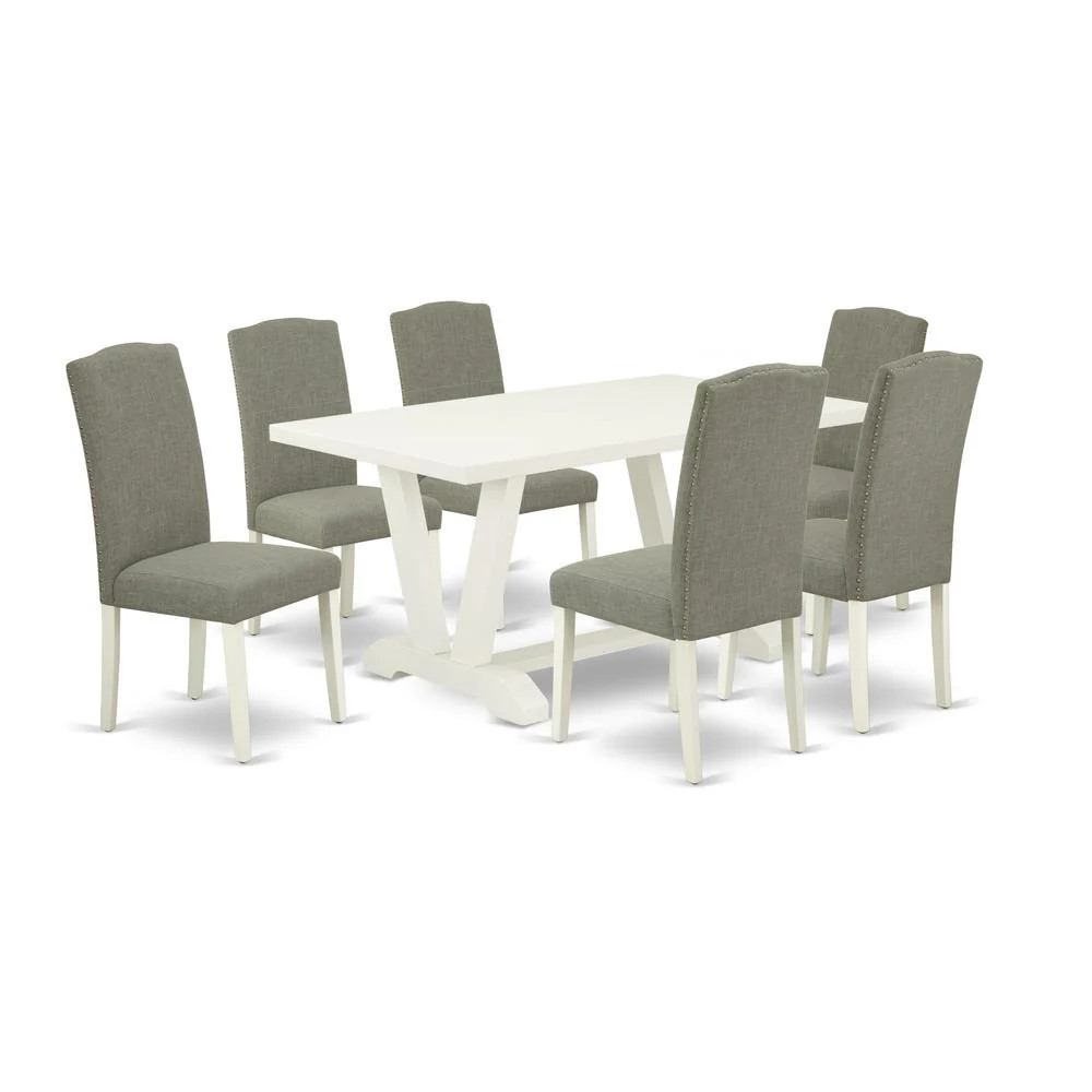 7-Piece Modern Dining Table Set - 6 Upholstered Dining Chairs and a Rectangular Table Hardwood Frame | Shop Simon