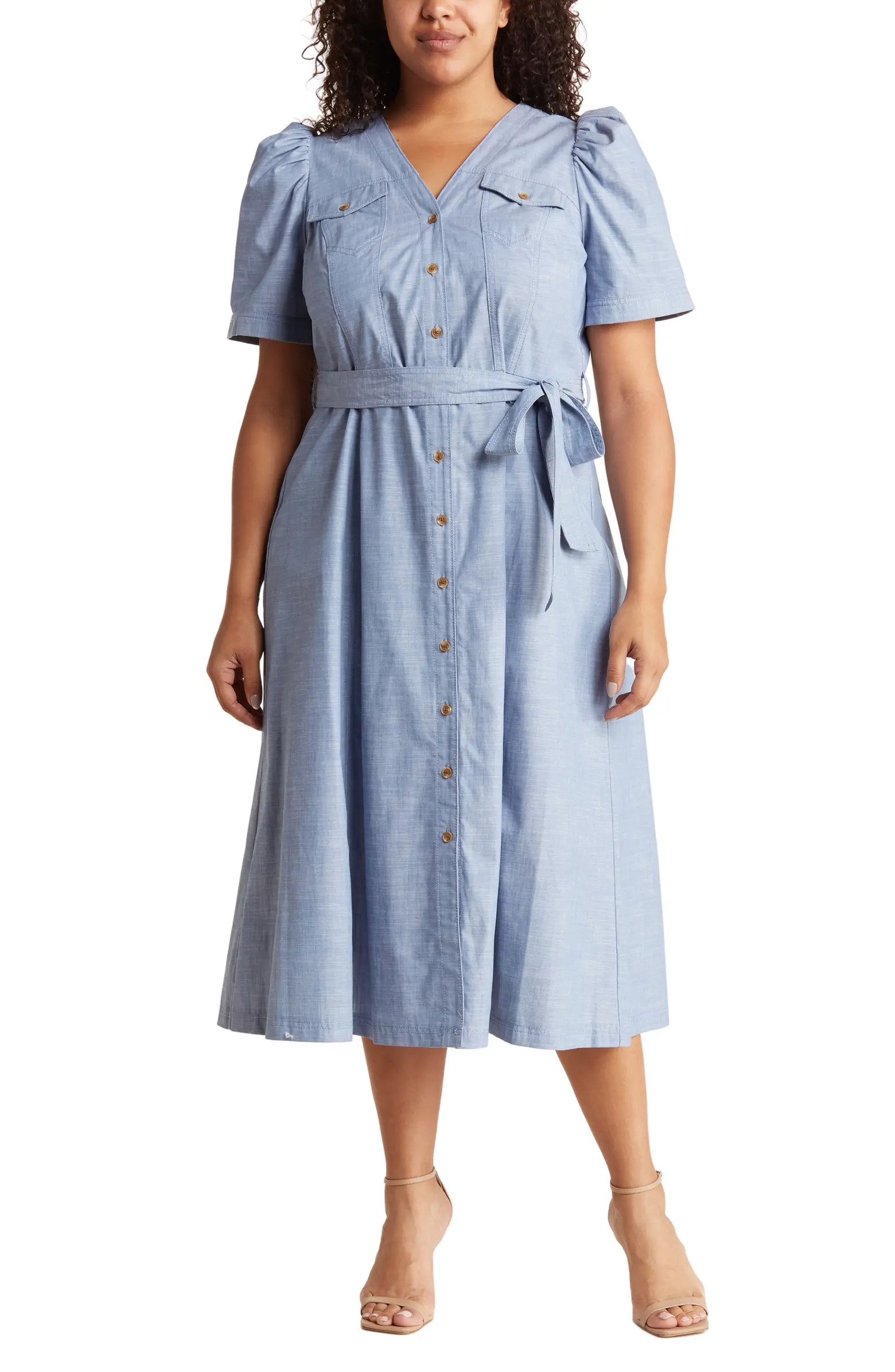 Short Sleeve Button Front Cotton Dress | Nordstrom Rack