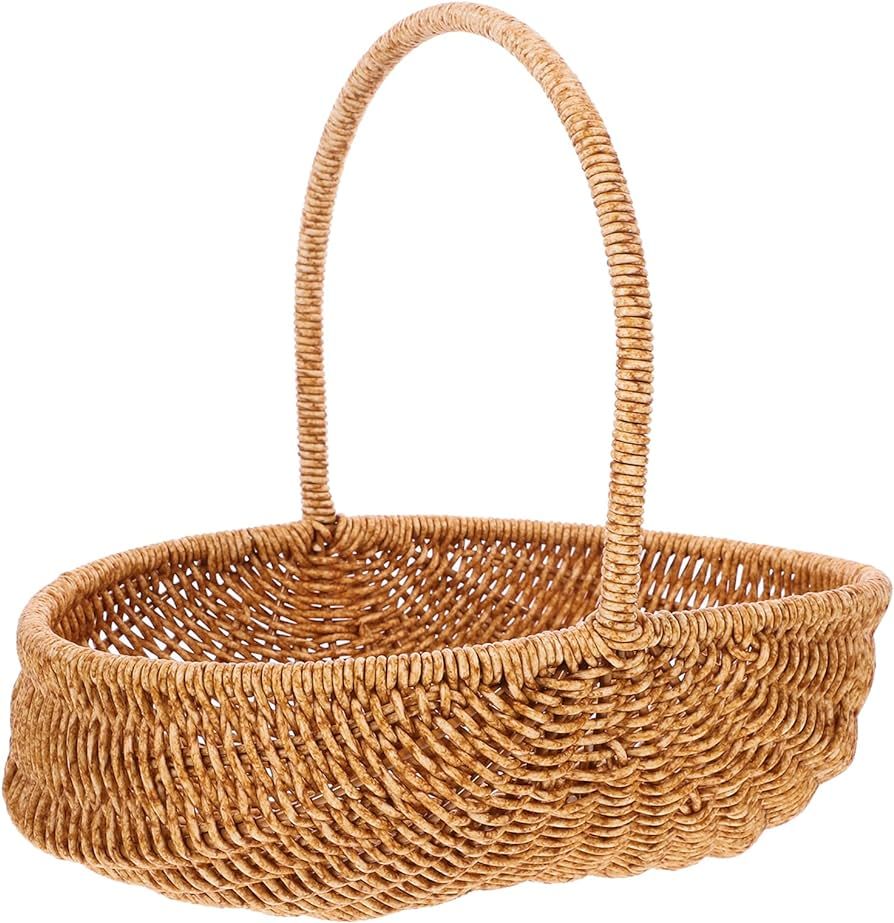 LIFKOME Plastic Rattan Picnic Basket Easter Flower Basket with Handle Woven Storage Basket for Ho... | Amazon (US)