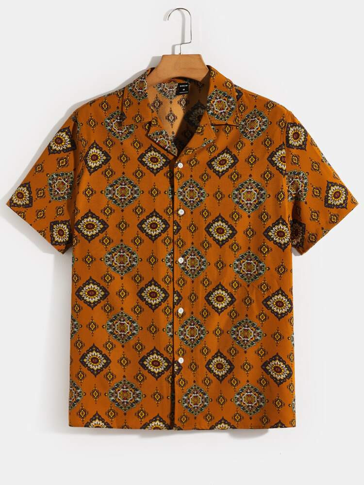 Manfinity RSRT Men Geo Print Lapel Neck Shirt | SHEIN