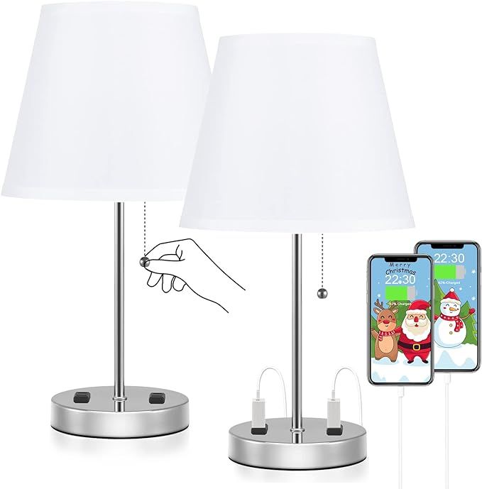 Innqoo Small Bedside Table Lamps - White Table Lamps for Bedroom Set of 2 with 2 AC Charging Outl... | Amazon (US)