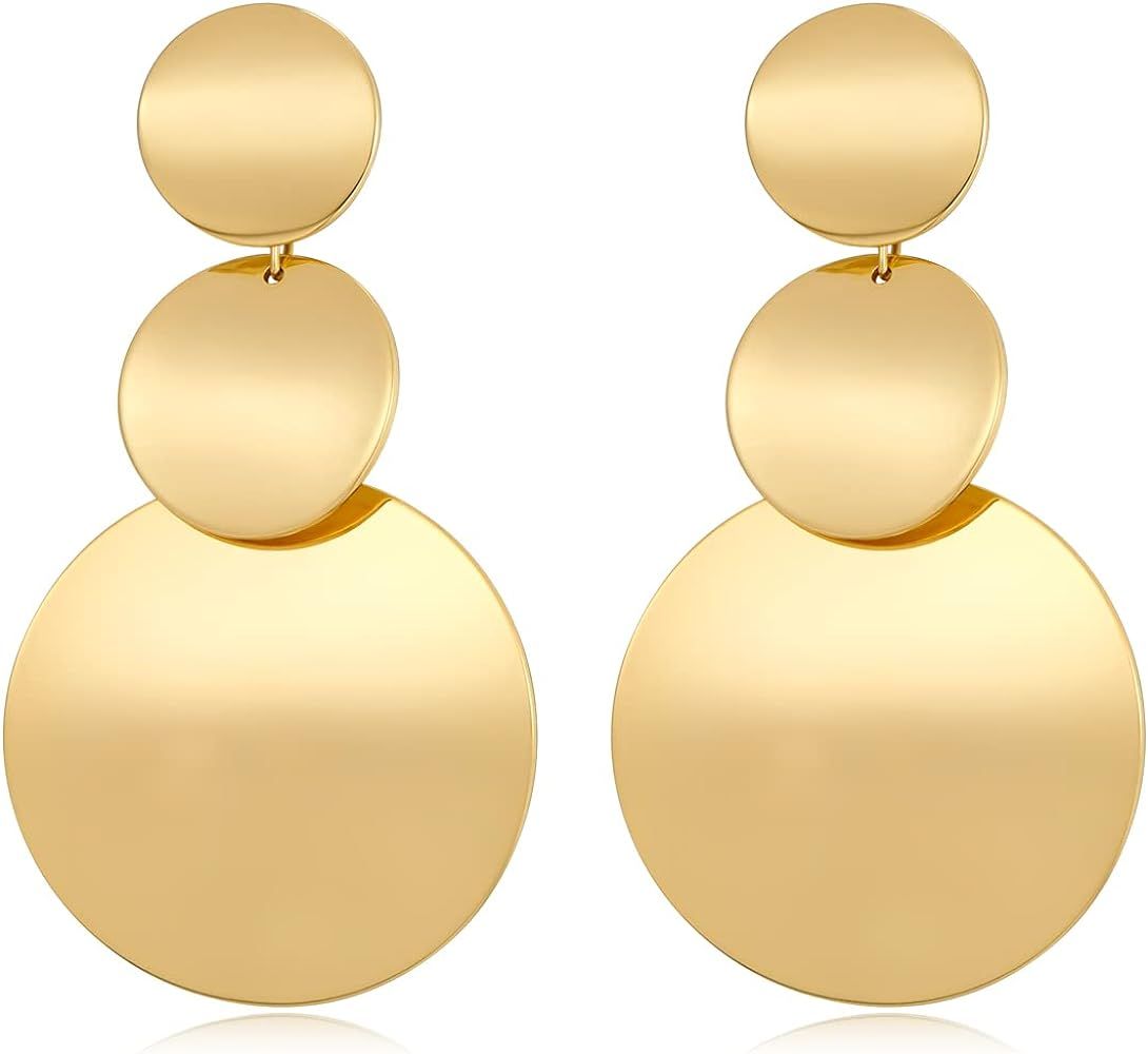 FAMARINE Gold Earrings Dangle Drop Earrings For Women Fashion Disc Teardrop Big Earrings Gift | Amazon (US)