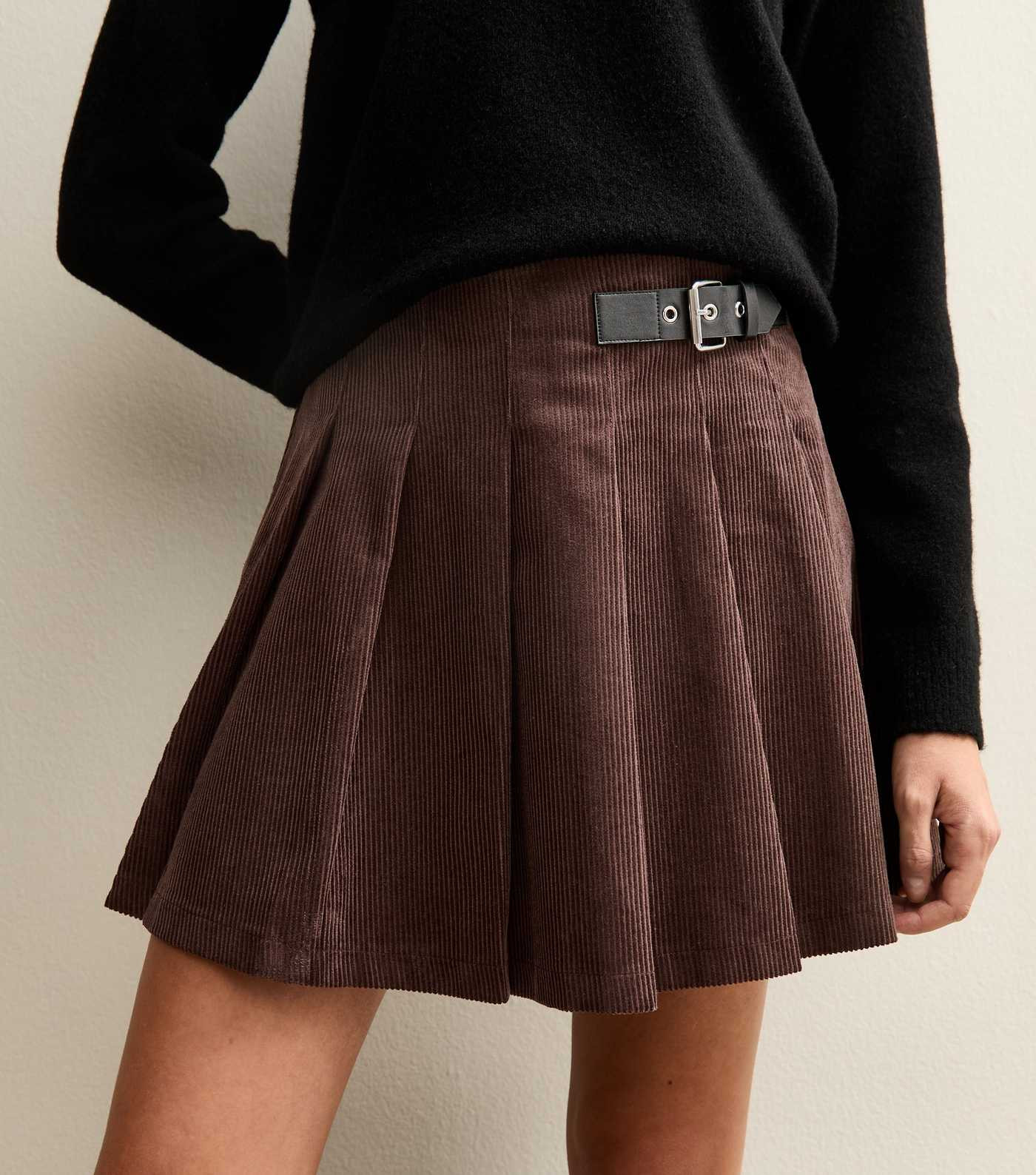 Dark Brown Corduroy Pleated Mini Skirt | New Look | New Look (UK)