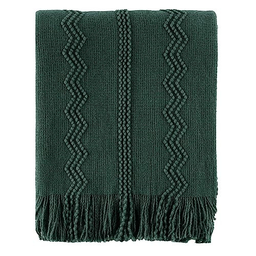 BATTILO HOME Christmas Décor Green Throw Blanket with Fringe, Geometric Bed Throws Dark Green Throws Decorative Throw Blanket for Couch, 50"x60" | Amazon (US)