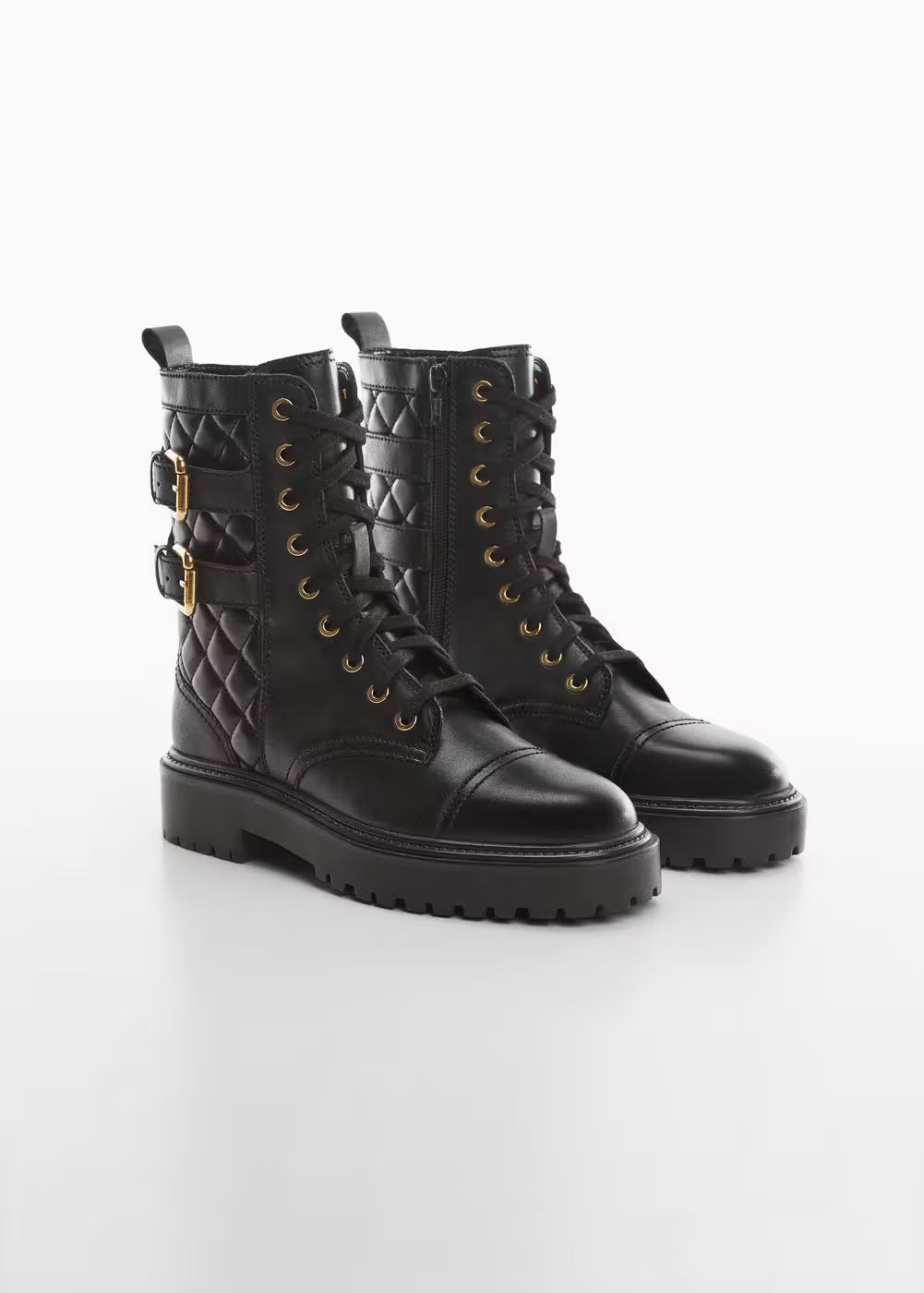 Bottines cuir militaires -  Femme | Mango France | MANGO (FR)