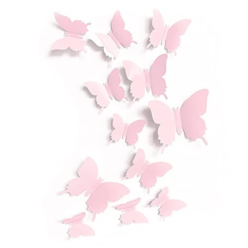 Cute Pink Butterfly Wall Decor 24 pcs, Girls Room Wall Decals, Danish Pastel Aesthetic Butterflie... | Amazon (US)