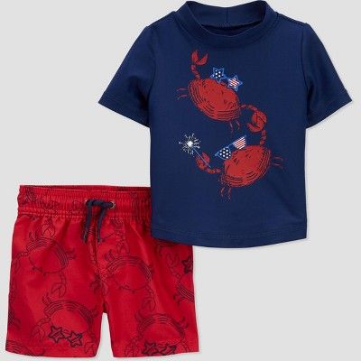 Baby Boys' 2pc Short Sleeve Crab Print Rash Guard Set - Just One You® made by carter's Red/White... | Target