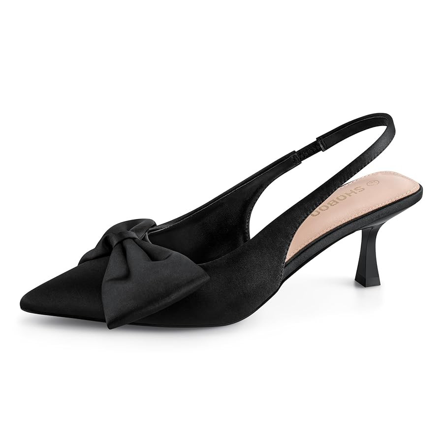 Women's Bow Slingback Heels Pointed Toe Kitten Pumps Dress Shoes with Elastic Strap - 2.4'' Inche... | Amazon (US)