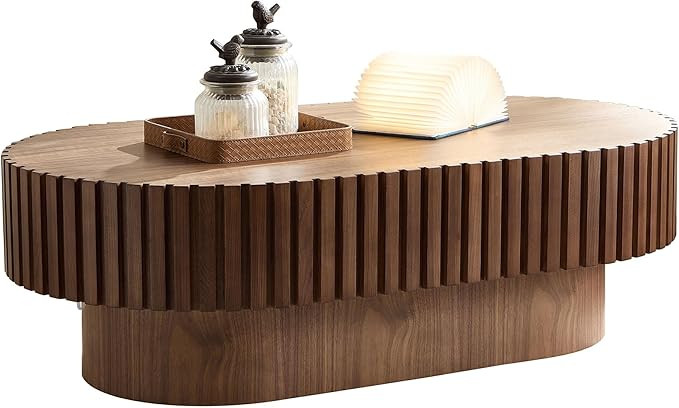 Oval Coffee Table, Coffee Table for Living Room, Modern Handcraft Solid Wood Drum Coffee Table wi... | Amazon (US)