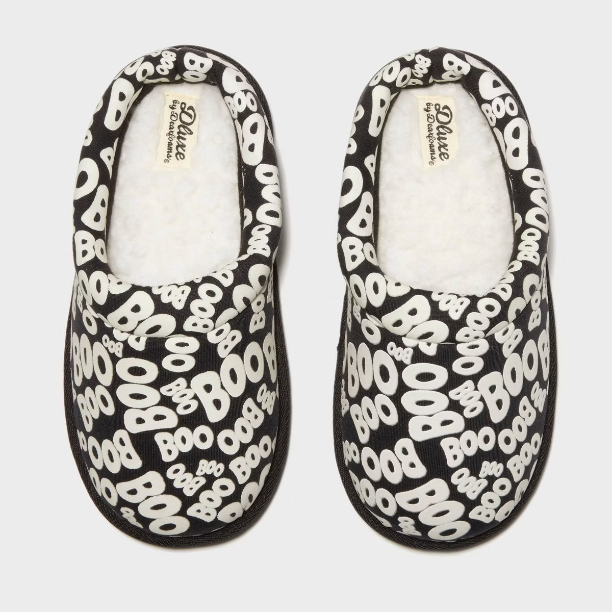 dluxe by dearfoams Kids' Halloween Boo Glow in the Dark Slippers - Black | Target