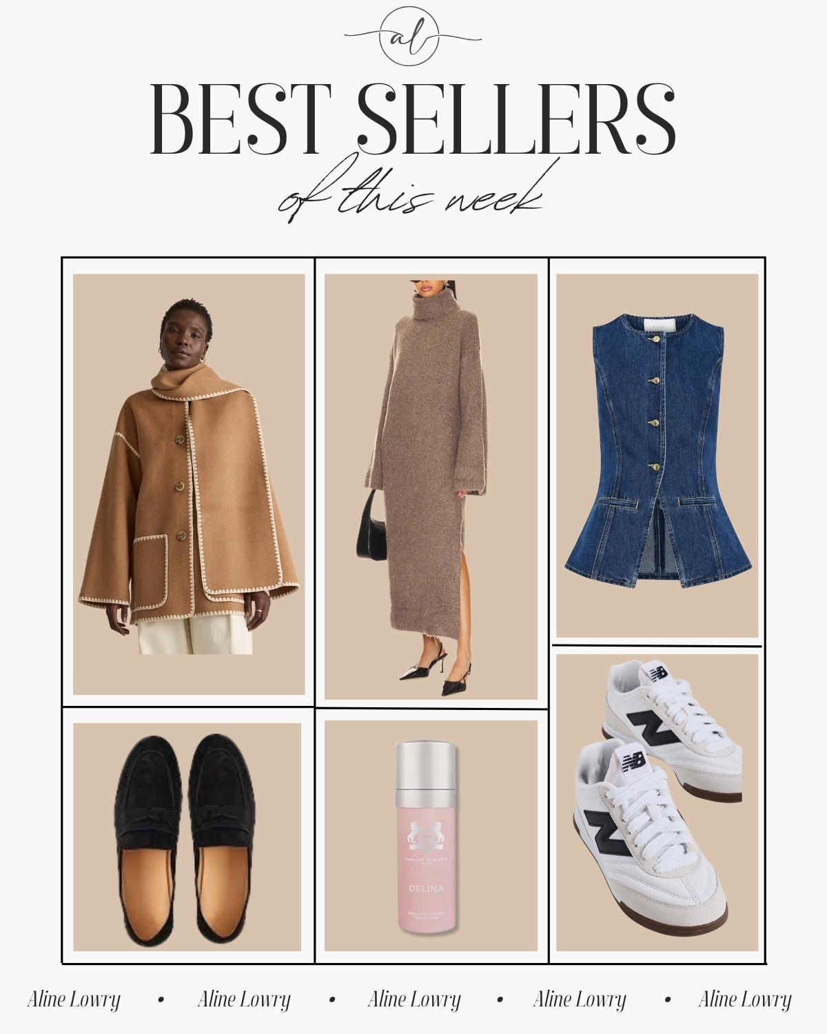 Best sellers of this week! 
Delina hair mist, denim vest, new balance sneakers, sweater dress, suede loafers, scarf coat

#LTKSeasonal #LTKootd #LTKU