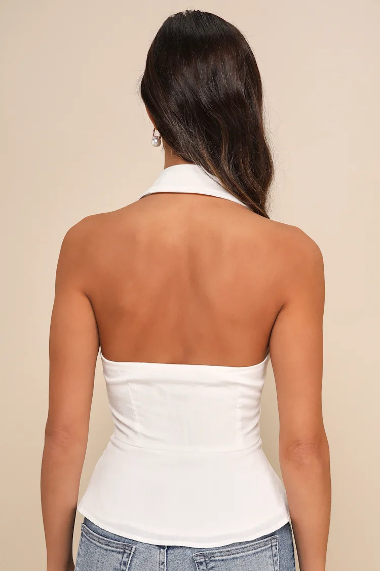 Sophisticated Summer Ivory Button-Up Collared Vest Halter Top | Lulus