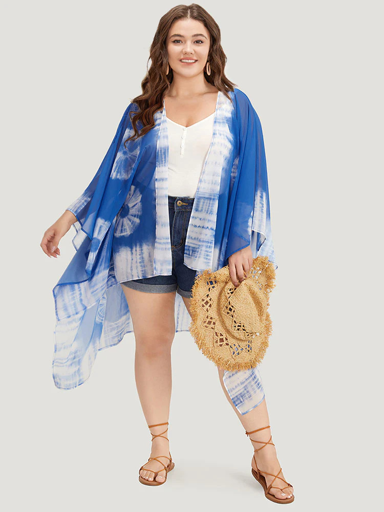 UltraCool Tie Dye Asymmetrical Hem Open Front Kimono | Bloomchic