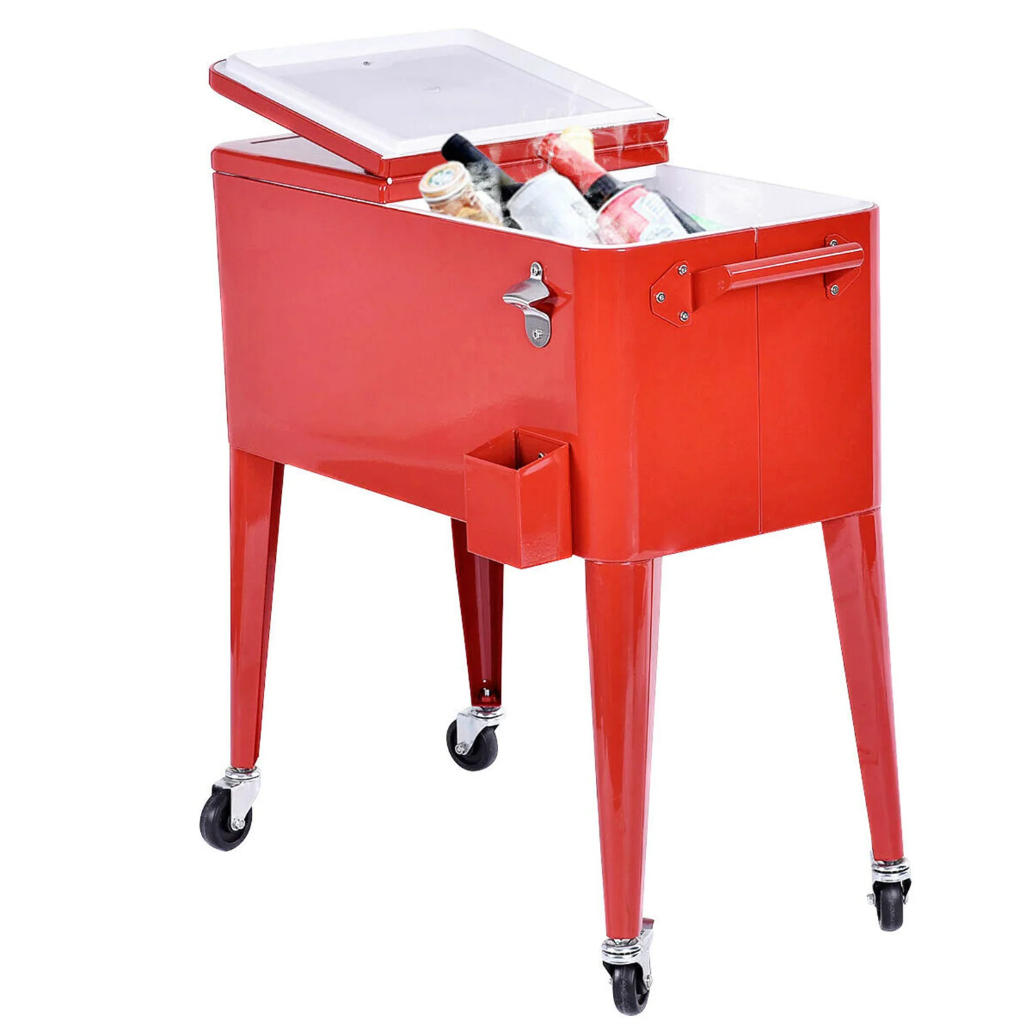 Costway Red Outdoor Patio 80 Quart Cooler Cart Ice Beer Beverage Chest Party Portable one_size | CSHY005387 | Lowe's