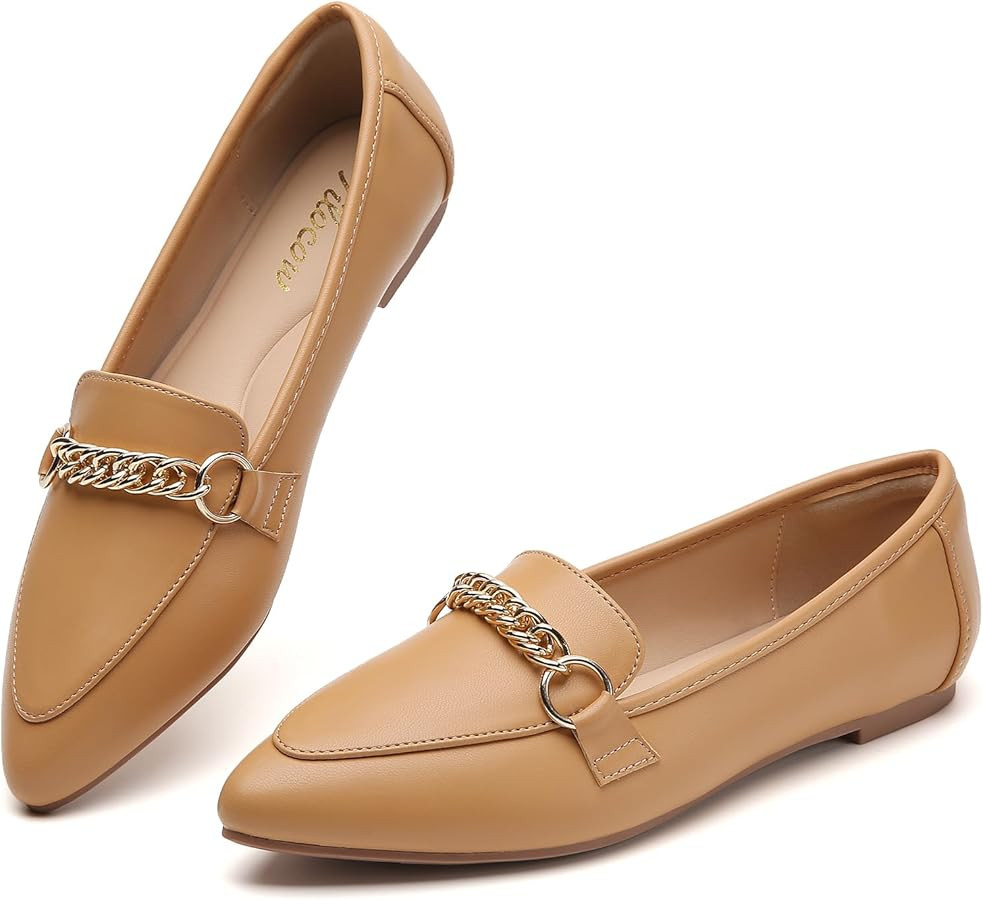 Tilocow Metal Chain Loafers for Women Pointed Toe Slip on Flats Comfortable Fashion Work Shoes | Amazon (US)